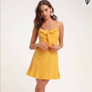 Yellow Lace up mini dress
